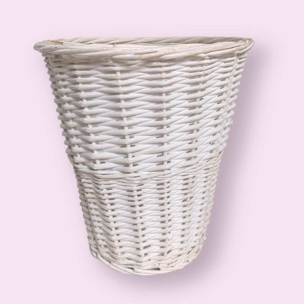 Chic White Wicker Waste Basket